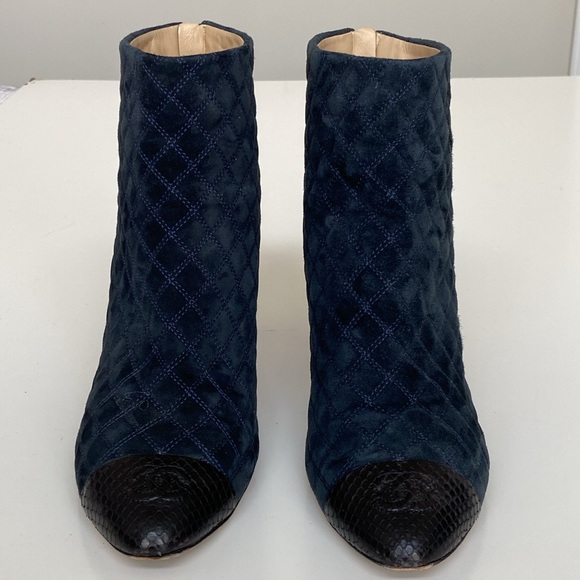 Chanel Navy Suede & Black Python Ankle Boots - Fall 2016 - Picture 2 of 9